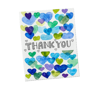 Handmade Watercolor Thank You Hearts Card - "Thank You"