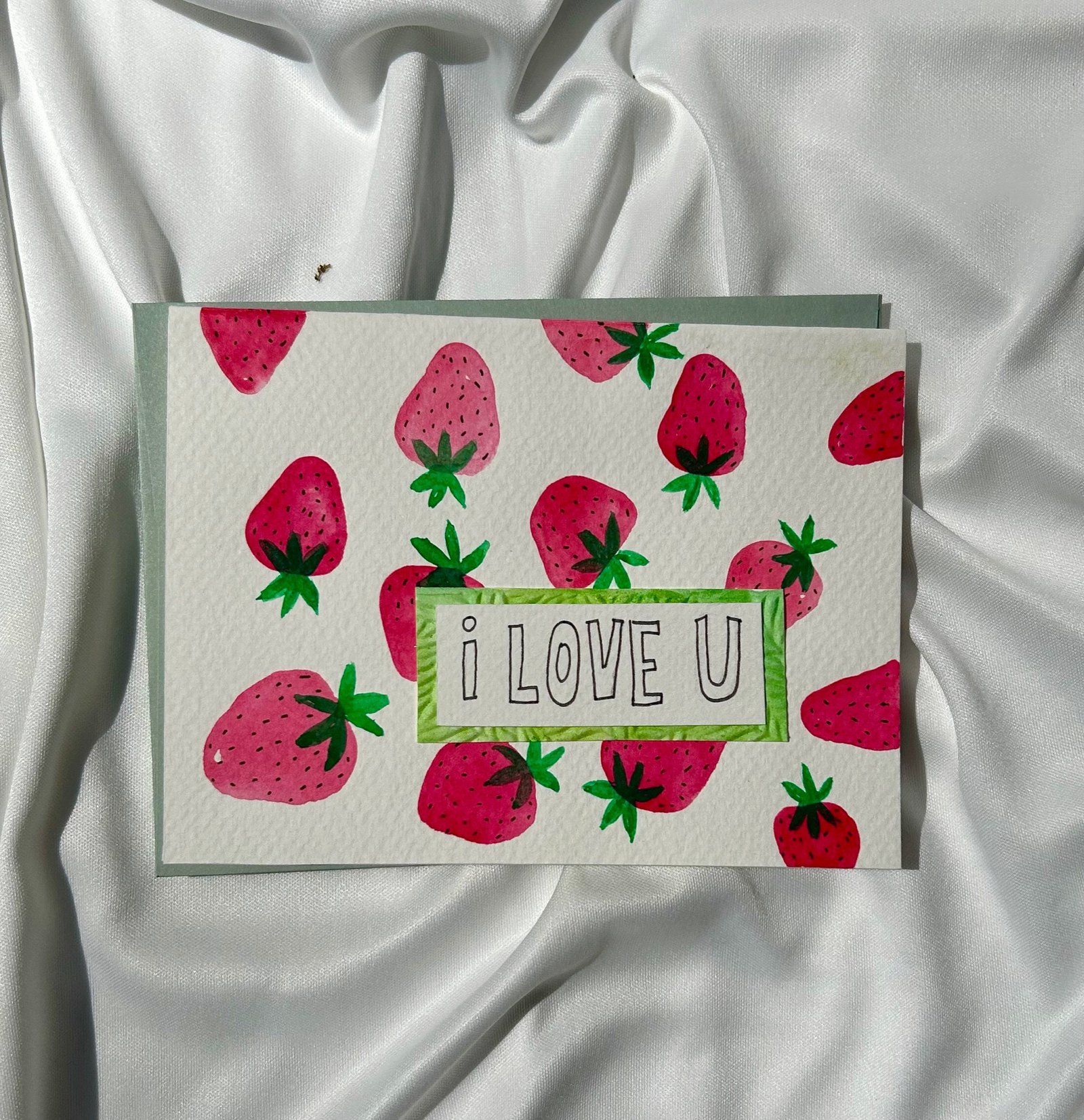 Handmade Strawberry Love Card - Sweet "I Love U" Greeting Card - Image 2