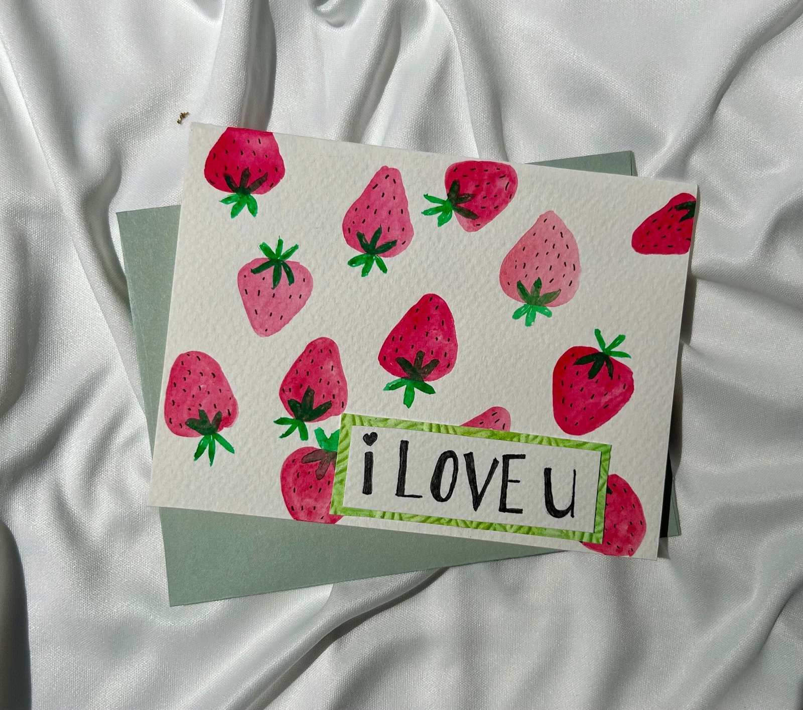 Handmade Strawberry Love Card - Sweet "I Love U" Greeting Card - Image 3