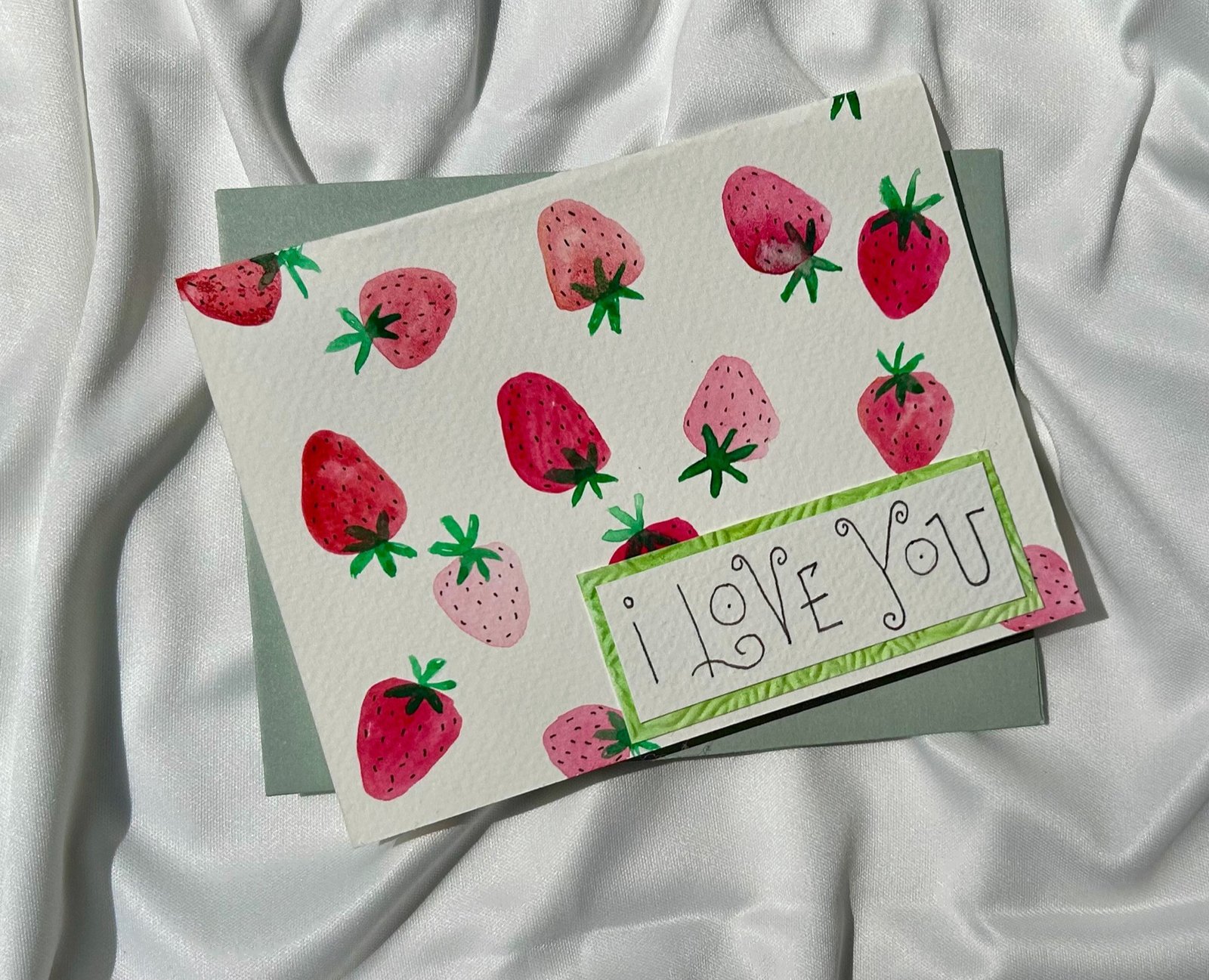 Handmade Strawberry Love Card - Sweet "I Love U" Greeting Card
