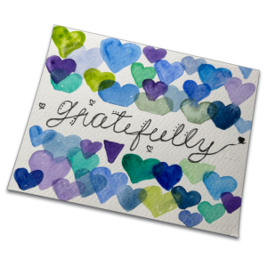 Handmade Thank You Watercolor Heart Card -"Gratefully"