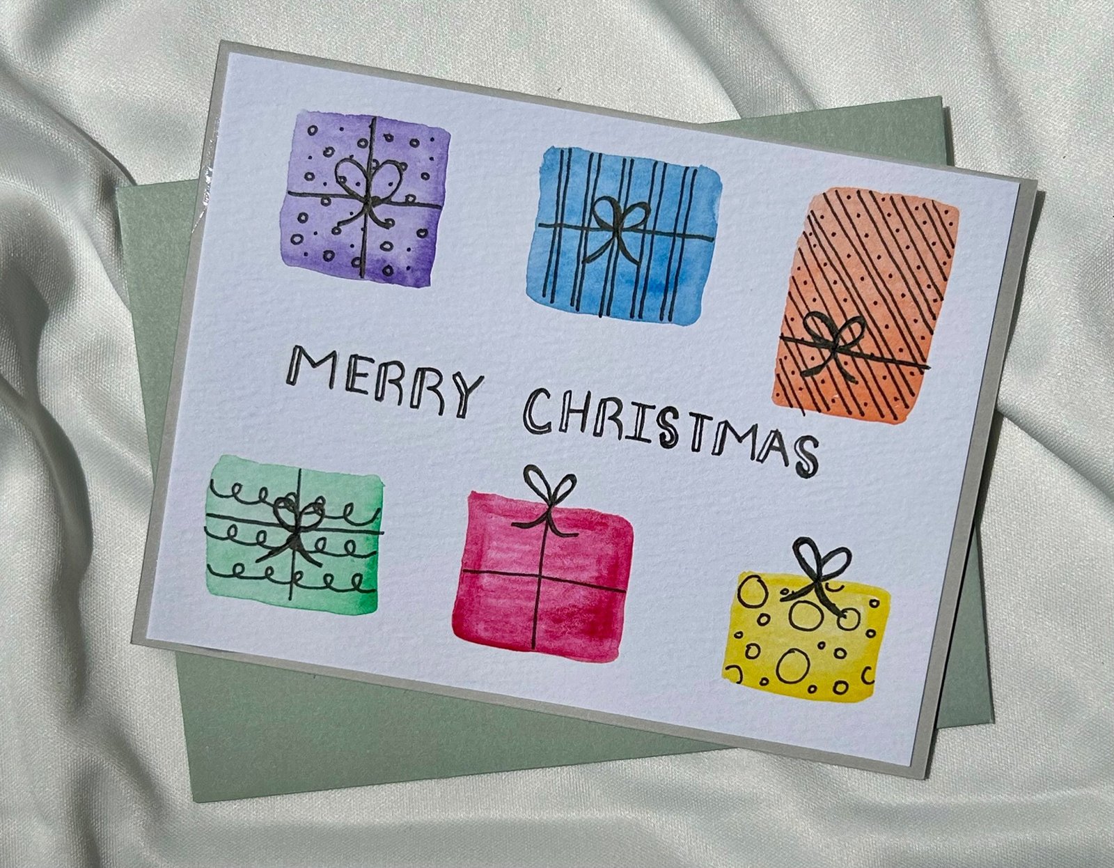 Watercolor Gifts Holiday Card | "Merry Christmas"