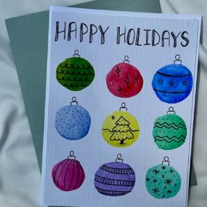 Watercolor Ornaments Holiday Card - "Happy Holidays"