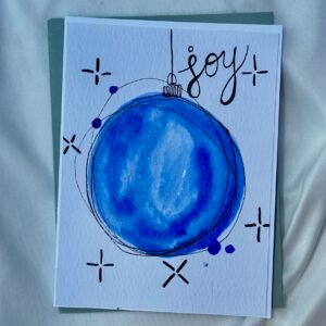 Blue Ornament Watercolor Holiday Card – "Joy"
