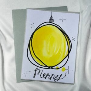 Yellow Ornament Watercolor Holiday Card – "Merry"