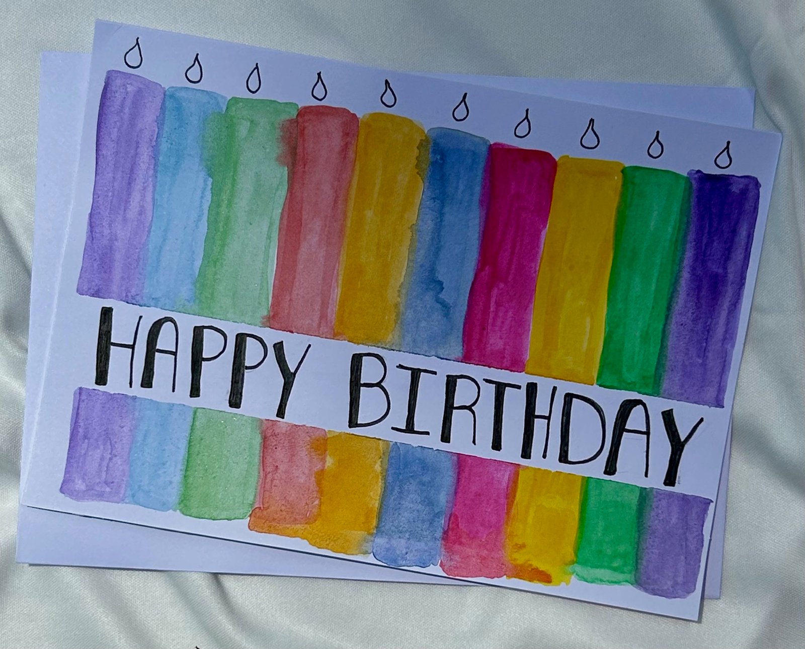Watercolor Birthday Candles Greeting Card - "Happy Birthday" - Image 2