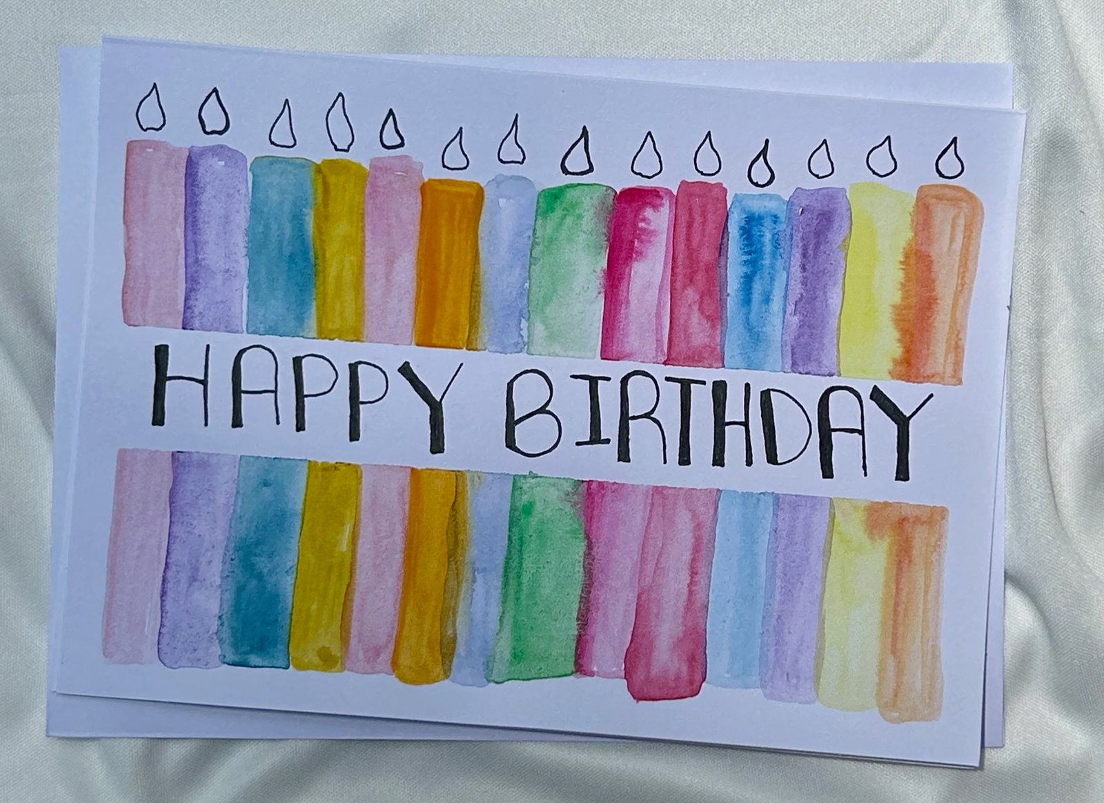 Watercolor Birthday Candles Greeting Card - "Happy Birthday" - Image 3